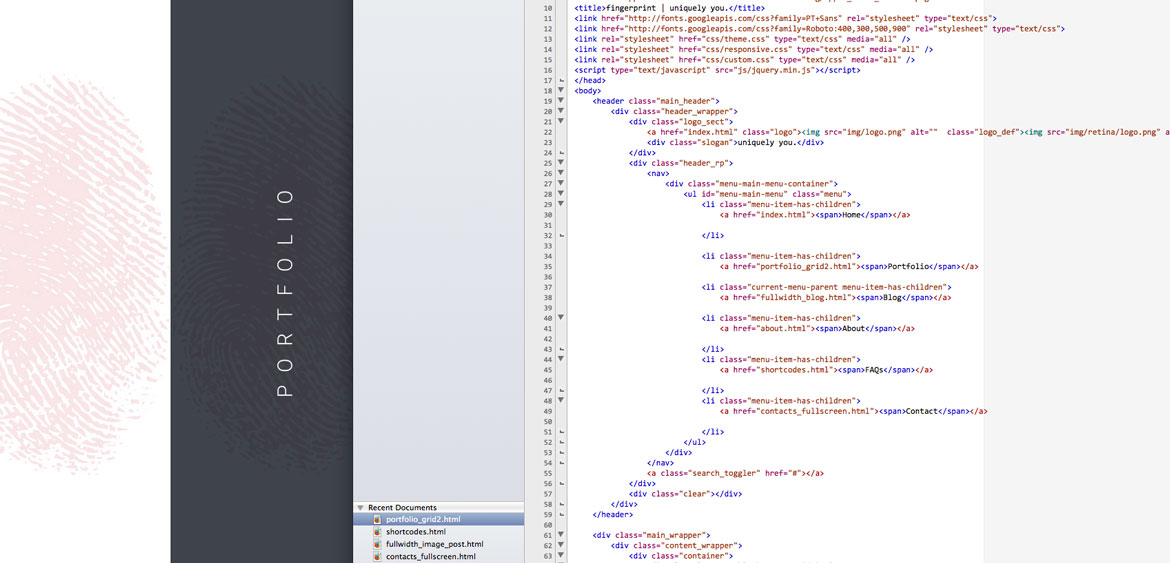 fingerprint design's screenshot of website code