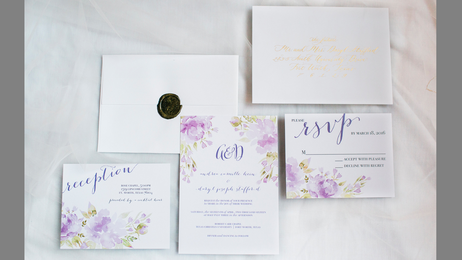 fingerprint design's overview photo of Andrea's Watercolor Wedding Invitation Suite