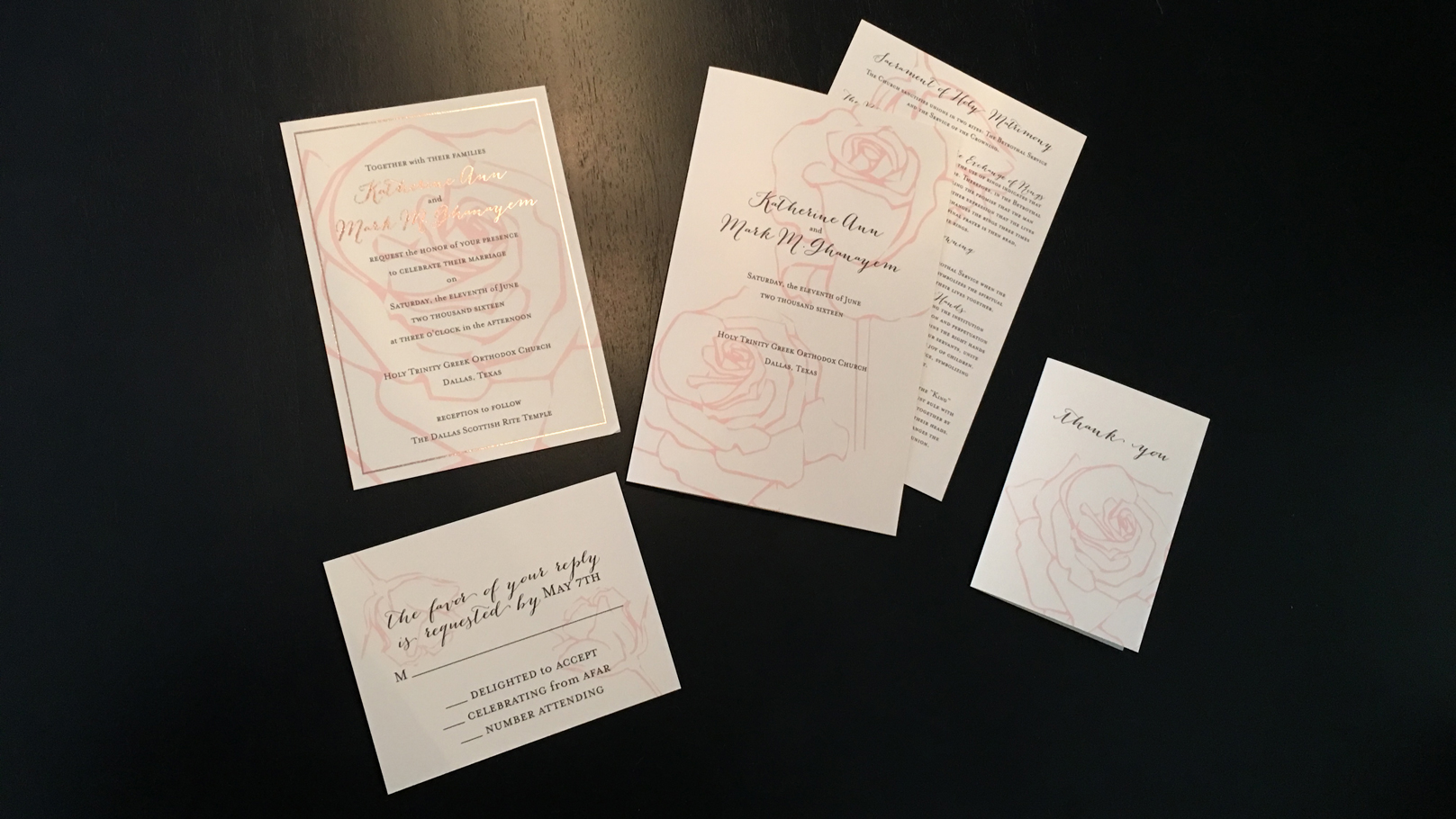 fingerprint design's photo of Katie & Mark's Rose Gold Invitation Suite